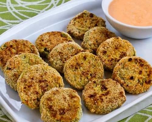 Oven-Fried Green Tomatoes with Sriracha-Ranch Dipping Sauce (Gluten-Free, Low-Carb, Phase One)