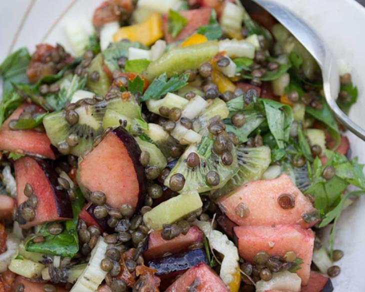 Puy Lentil Salad with Plum & Kiwi in a Maple Dressing