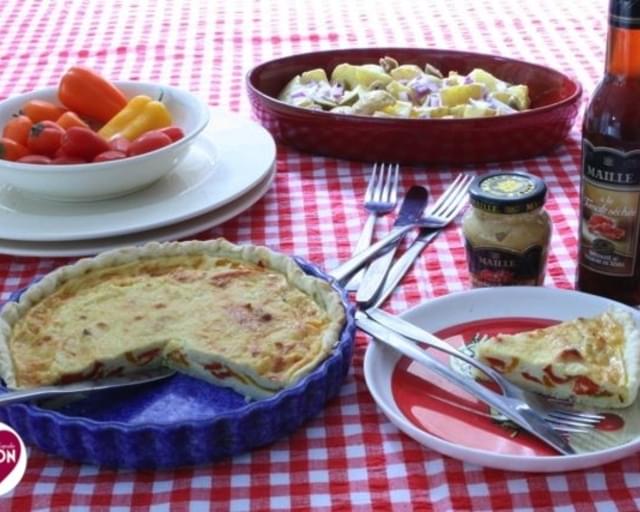 Baby pepper quiche with sundried tomato Maille mustard