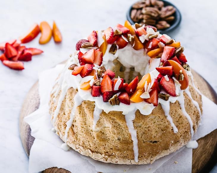 Coconut Angel Food Cake with Greek Yogurt Frosting