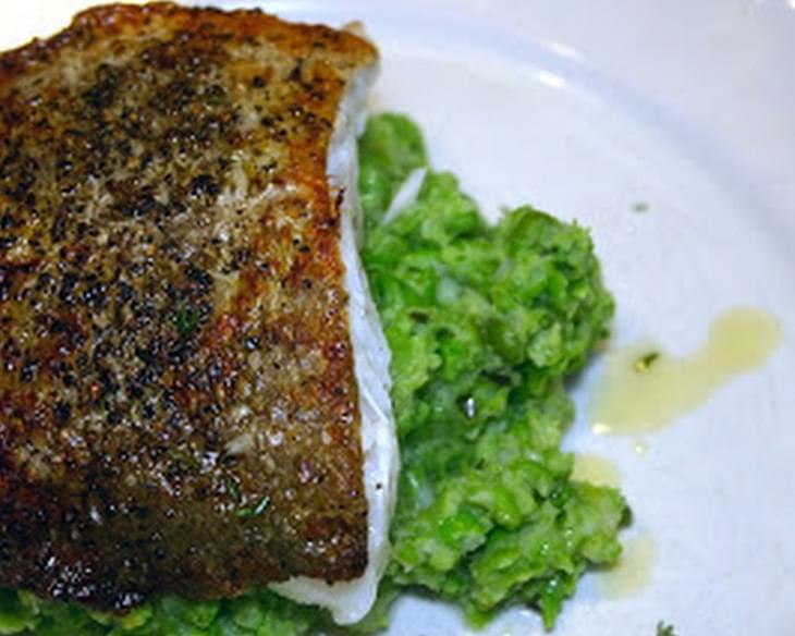 Pan-fried Skrei With Pea And Cauliflower Crush