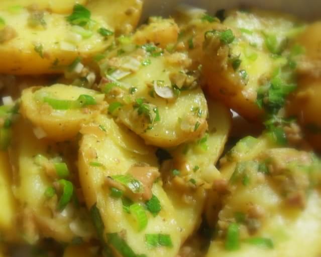 Warm Potato Salad with a Green Olive Dressing