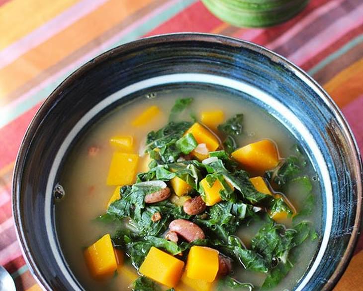 Bean, Bacon and Butternut Squash Soup with Swiss Chard
