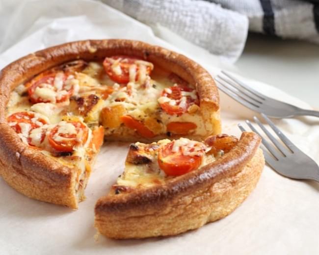 Roasted vegetable quiche with Yorkshire pudding crust