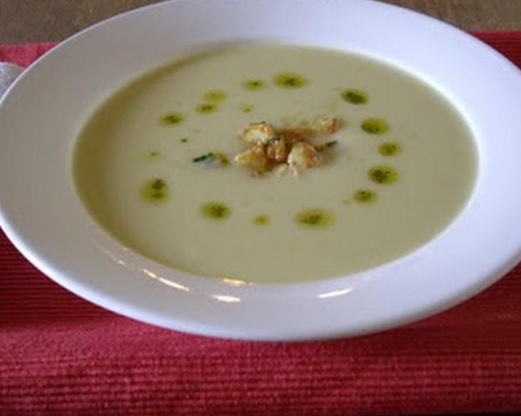 Courgette Vichyssoise with Parmesan Crusted Courgette Croutons