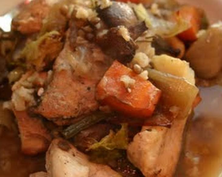 Slow Roasted Chicken Stew with Brown Rice and Lentils