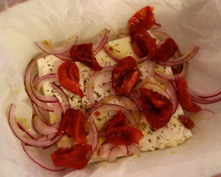 Roast Feta with Tomatoes, Oregano, Chilli & Red Onion