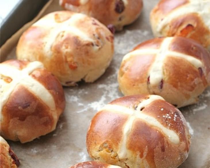 Hot Cross Buns with Cranberries and Apricots