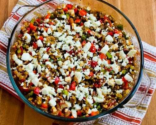 Vegetarian Greek Lentil Casserole with Bell Peppers and Feta