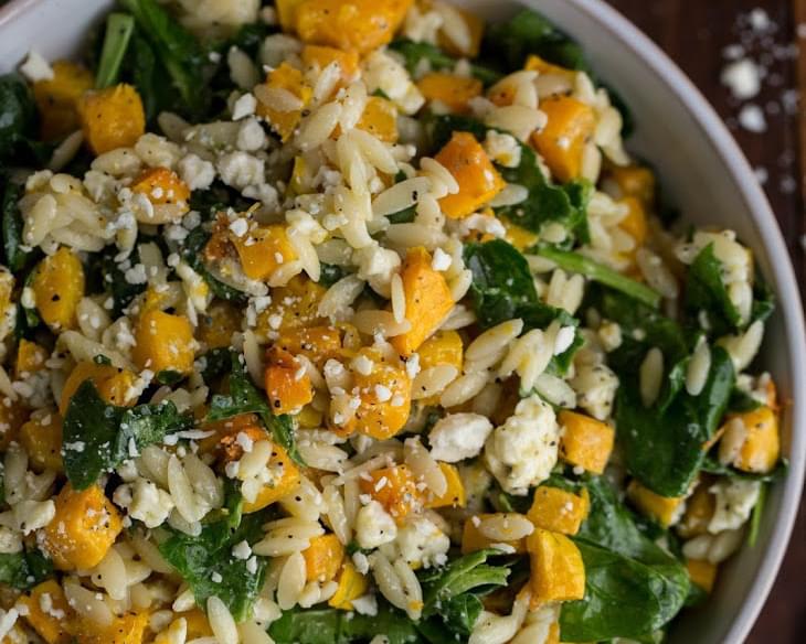Orzo with Butternut Squash, Spinach & Blue Cheese