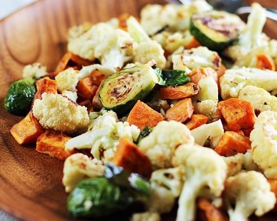 Roasted Winter Vegetables with Miso-Lime Dressing
