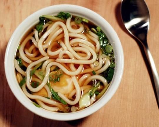 Udon Noodle Soup with Bok Choy and Poached Egg