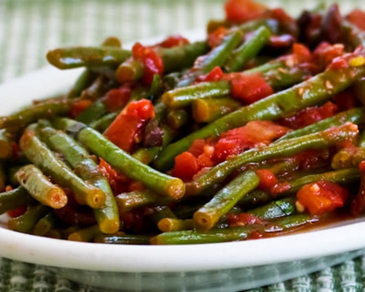 Braised Green Beans with Garlic, Tomatoes, Olives, and Capers