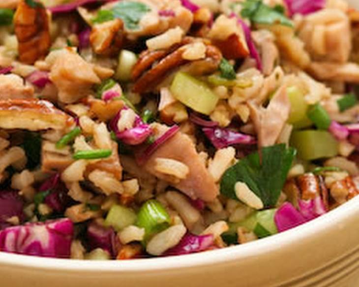 Brown Rice Salad with Leftover Turkey, Red Cabbage, and Pecans