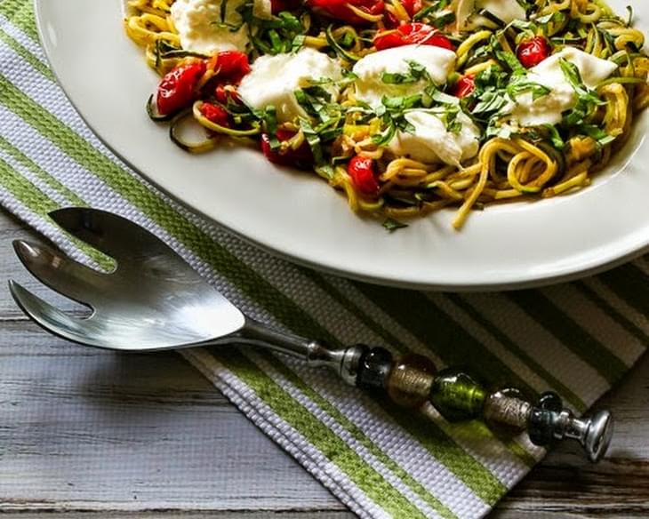 Garlicky Zucchini Noodles with Tomatoes and Burrata