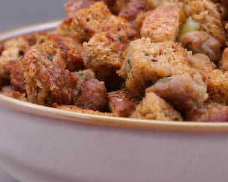 South Beach Friendly Whole Wheat Stuffing with Sage, Italian Sausage, and Pears