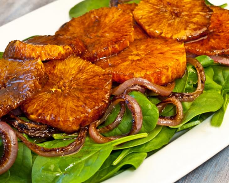 Oranges, Caramelized Red Onions and Baby Spinach in Balsamic Vinagrette