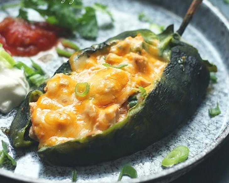 Cheesy Chicken Stuffed Poblanos - Low Carb and Gluten Free