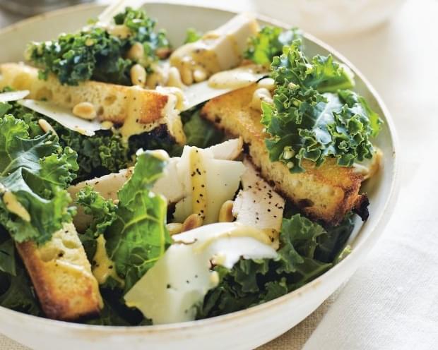 Go Greens! Kale Chicken Caesar Salad