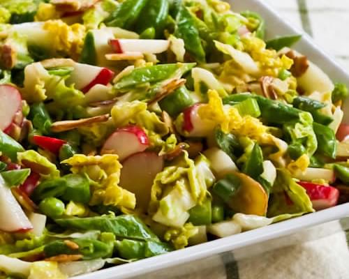 Crunchy Napa Cabbage Asian Slaw with Sugar Snap Peas, Radishes, Almonds (and Cilantro?)