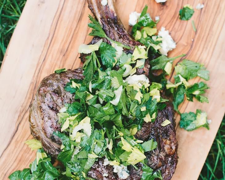 Grilled Rib-Eye Steaks with Parsley, Celery & Blue Cheese