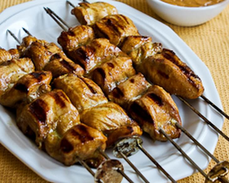 Grilled Curried Chicken Skewers with Spicy Peanut Sauce