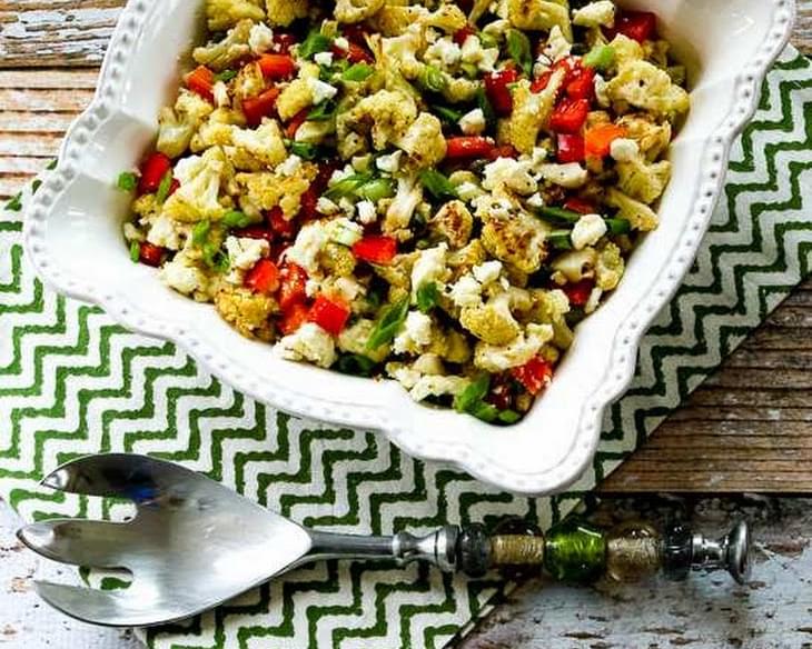 Roasted Cauliflower Salad with Feta, Capers, Red Bell Pepper, and Green Onion