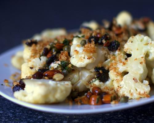 Cauliflower With Almonds, Capers and Raisins