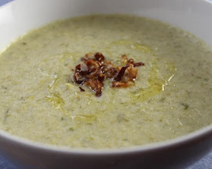 Spring Onion and Celery Soup with Crispy Onions