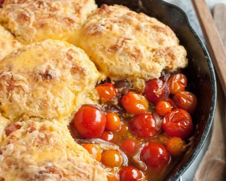Tomato Cobbler with Cornmeal-Cheddar Biscuits