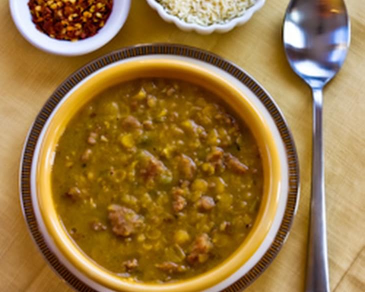 Spicy Yellow Split Pea Soup with Italian Sausage and Green Pepper