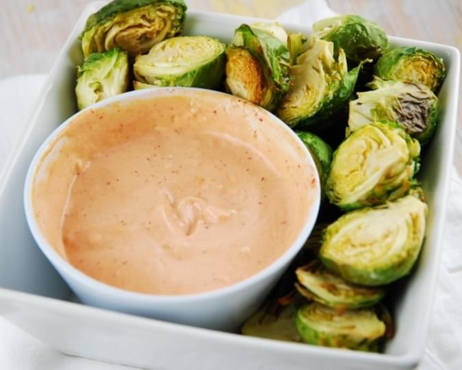 Roasted Brussels Sprouts with Sriracha Aioli