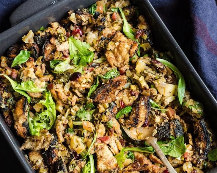 Grilled Bread Dressing with Cranberries & Leeks