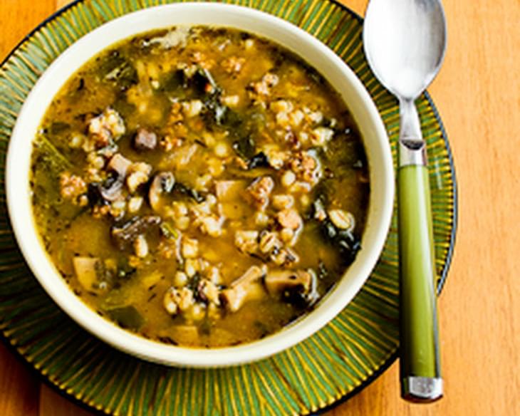 Ground Turkey and Barley Soup with Mushrooms and Spinach