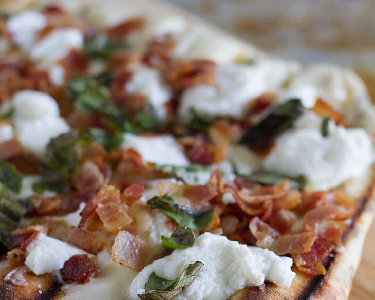 Grilled White Pizza Recipe with Bacon and Basil