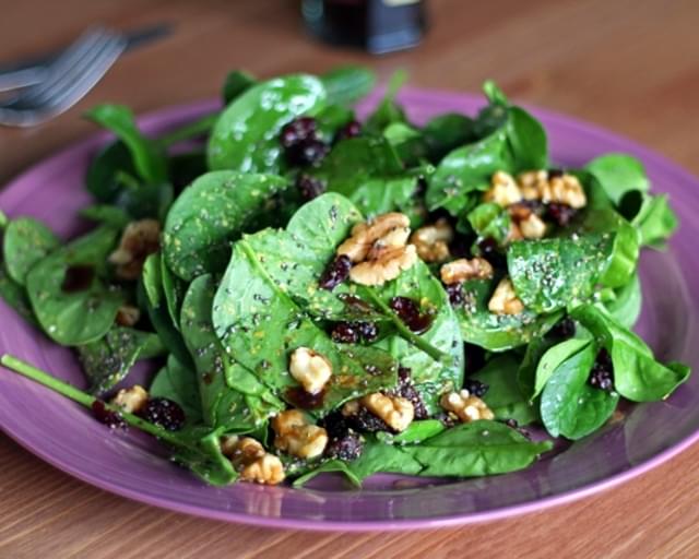 Cranberry, Walnut, and Chia Seed Spinach Salad with Lemon Balsamic Dressing
