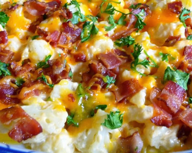 CREAMY CAULIFLOWER, CHEDDAR CHEESE AND BACON