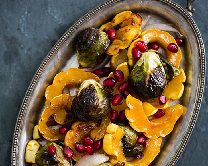 Maple Glazed Roasted Delicata Squash and Brussels Sprouts