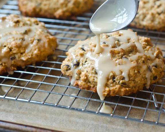 Glazed Oatmeal Maple Scones with Pecans & Currants