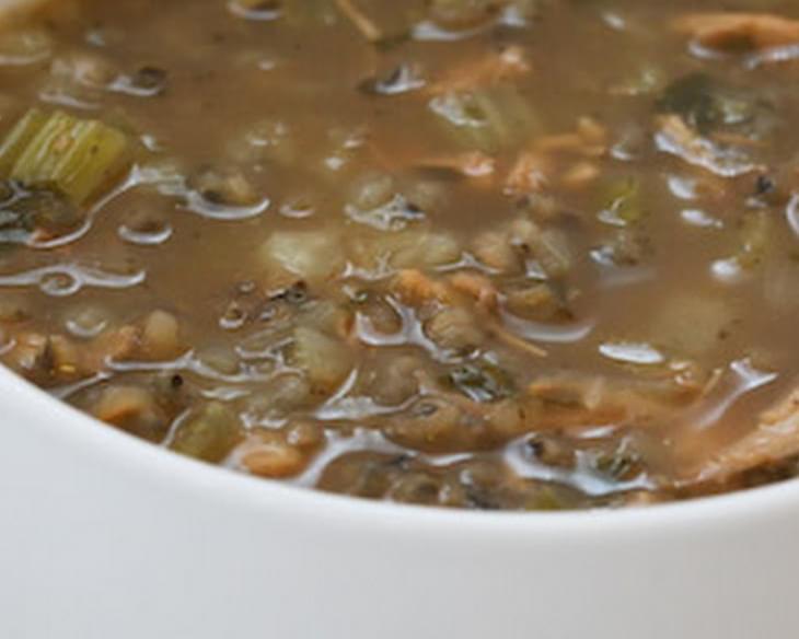 Turkey and Wild Rice Soup with Cabbage, Parsley, and Sage