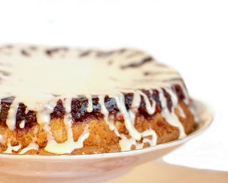 Cranberry Upside-Down Cake with Vanilla Sugar Drizzle.