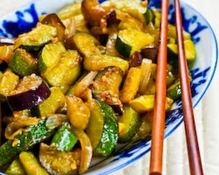 Garlic-Lover's Vegetable Stir Fry with Eggplant, Zucchini, and Yellow Squash