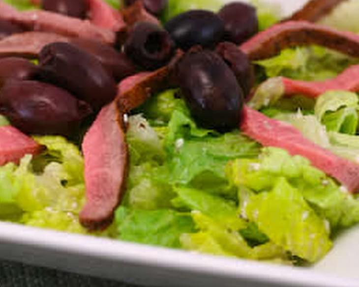 Leftover Steak Salad with Feta Vinaigrette and Kalamata Olives