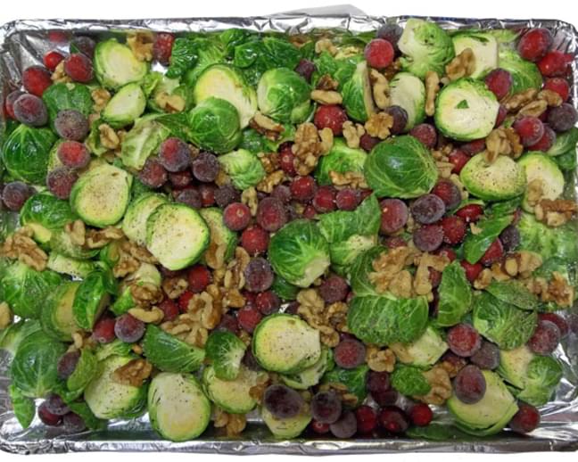 Oven Roasted Brussels Sprouts, Cranberries & Walnuts