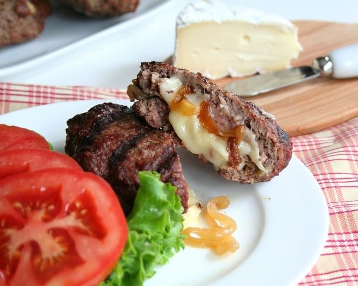 Brie and Caramelized Onion Stuffed Burgers