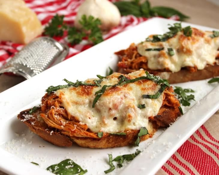 Open-Faced Pulled Chicken Parmesan Sandwiches