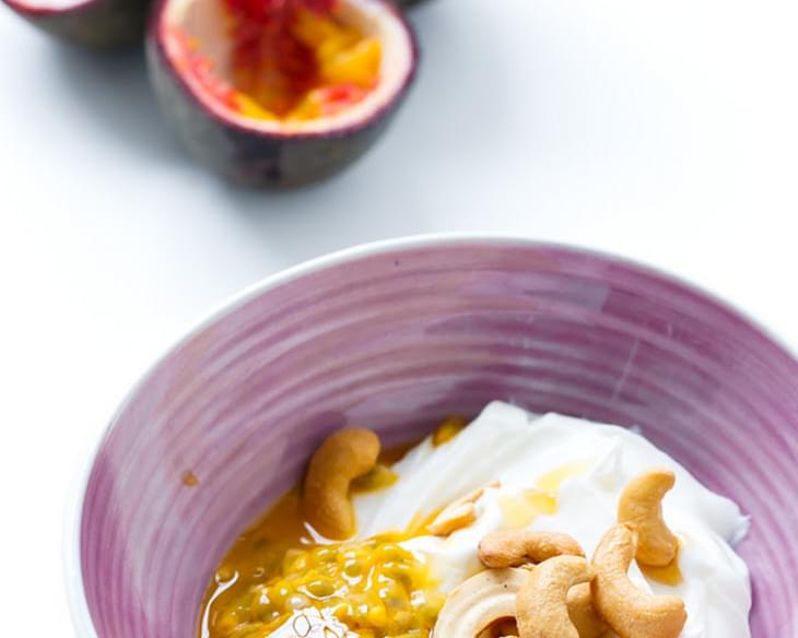 Passion Fruit Greek Yogurt with Cashews and Honey