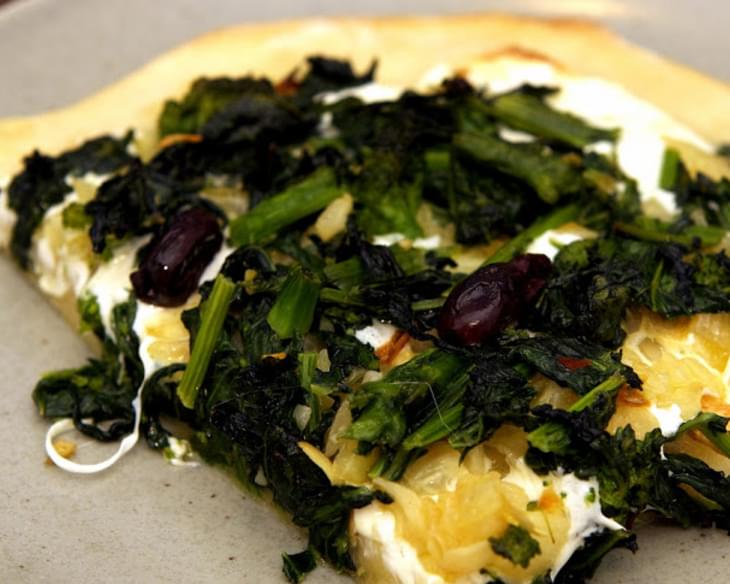 Pizza with Broccoli Raab, Roasted Onions and Olives