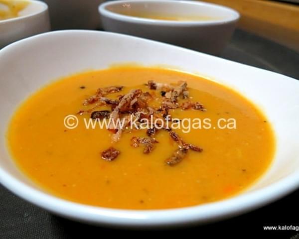Puree of Red Lentil Soup With Crispy Onions