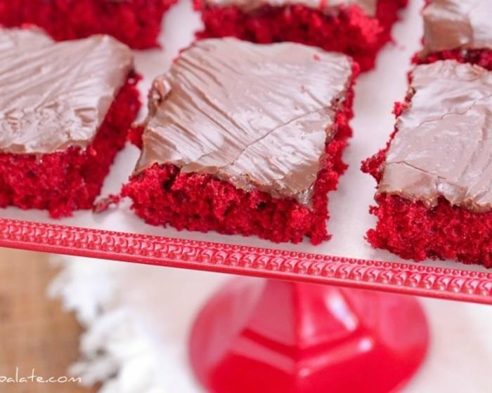 Red Velvet Sheet Cake with Nutella Fudge Icing